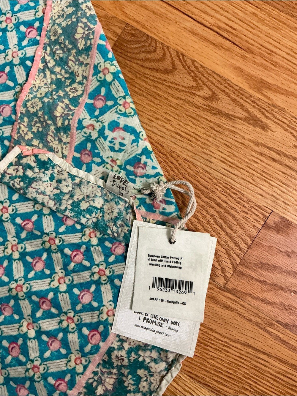 Magnolia Pearl Shangri-La Block Print Floral Scarf with Pink Accents - Picture 3 of 5